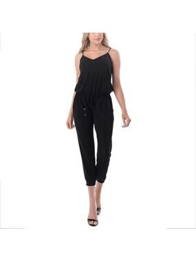 Women Ariella Cropped Jogger Black Jersey Jumpsuit L Cocktail Career Modern USA